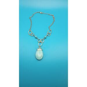 Necklace Gold Tone Blue Howlite Pendant Chain Beads